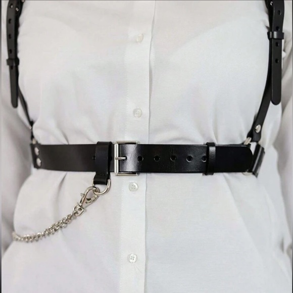 PU Leather Chain Suspender Harness Belt - Picture 4 of 5